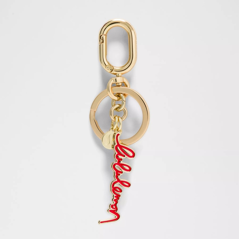 Lululemon Metal Script Keychain NWT Red/Gold
